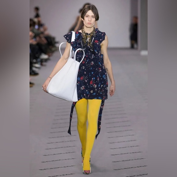 AUTHENTIC! NWT BALENCIAGA Multicolor Floral Baby Doll Plastron Silk Mini Dress - Picture 1 of 12